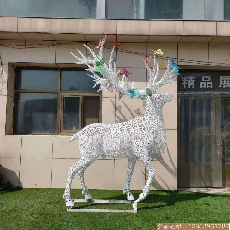 不锈钢镂空蝴蝶鹿雕塑 动物摆件2