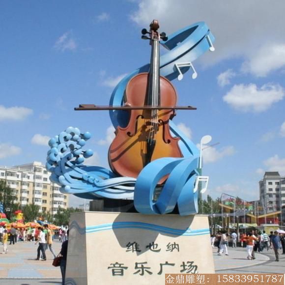 不锈钢大提琴和浪花结合雕塑1
