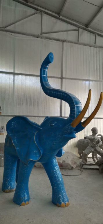 玻璃钢大象雕塑 深蓝色雕花大象动物雕塑8