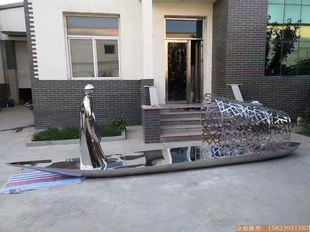 不锈钢船只雕塑，艺术创意金属船雕塑5