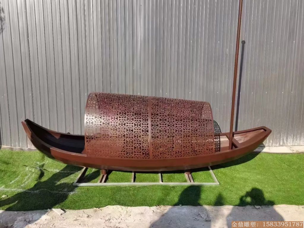 不锈钢船只雕塑，艺术创意金属船雕塑1
