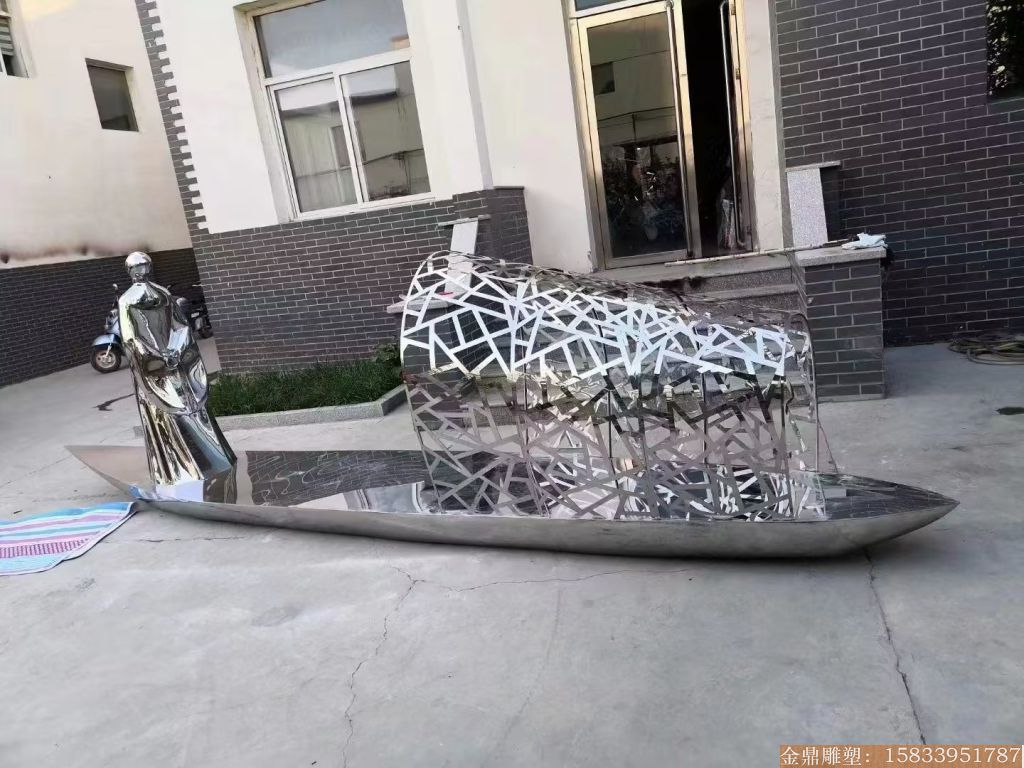 不锈钢船只雕塑，艺术创意金属船雕塑3