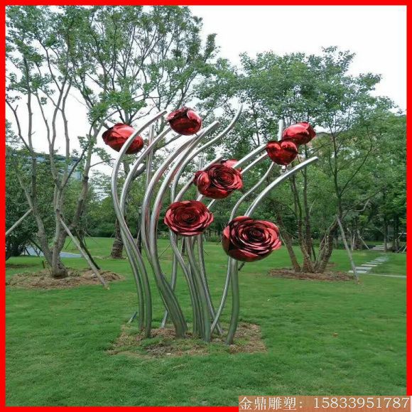 不锈钢玫瑰花海雕塑